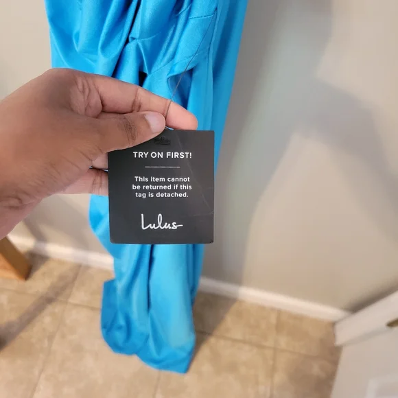 Lulus Attention Seeker Bright Blue Cowl Neck Maxi Dress. Size M - Picture 9 of 9